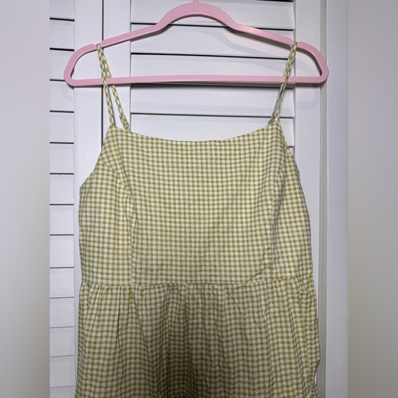 Carly Jean Los Angeles Tiered Gingham Green & White Dress Size Medium - Picture 2 of 8